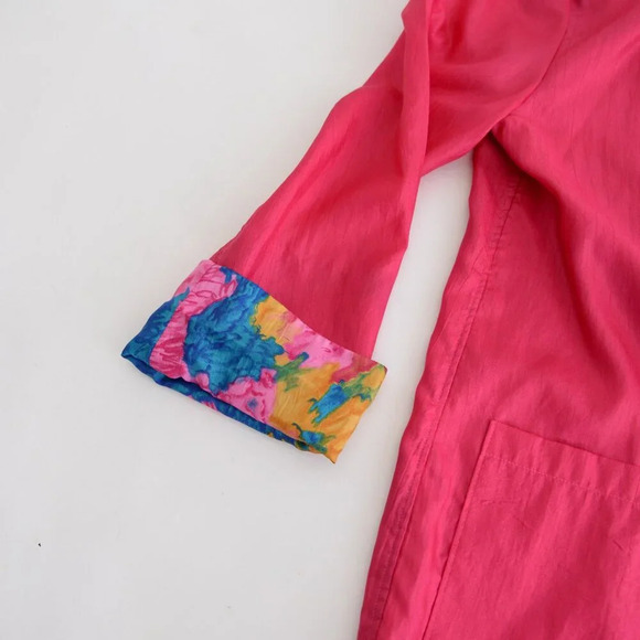 Vintage TanJay 80's Neon Pink Floral Lined  Button Up Two Piece Tracksuit M - Picture 9 of 15